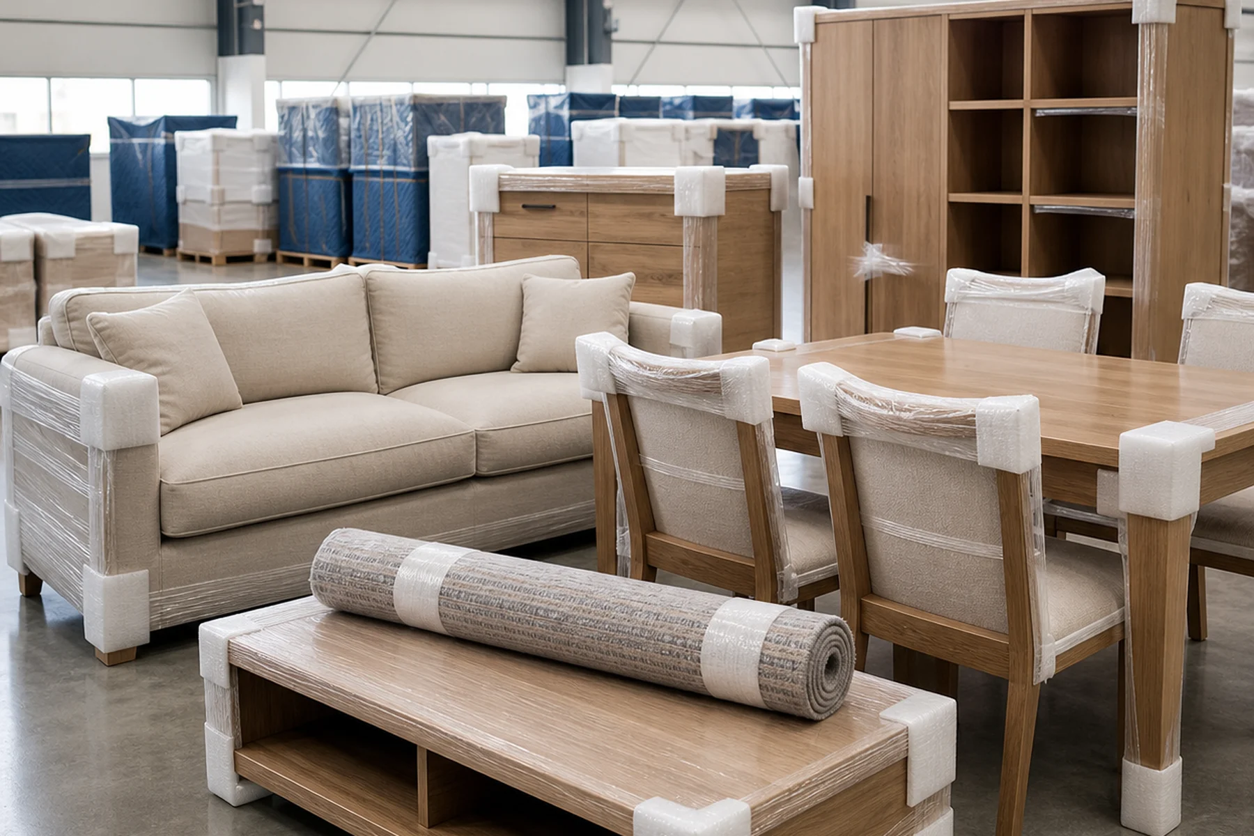 Illustrative view of recognizable furniture before shipment planning begins