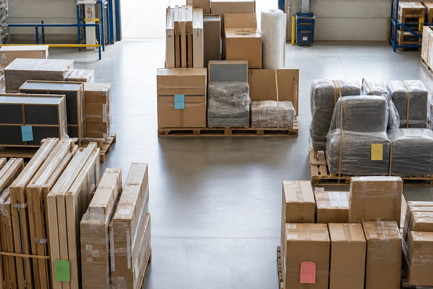 Illustrative view of separate supplier batches organized before one home-project shipment